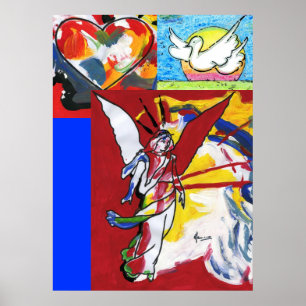 Heart Dove & Angel descending painting posters
