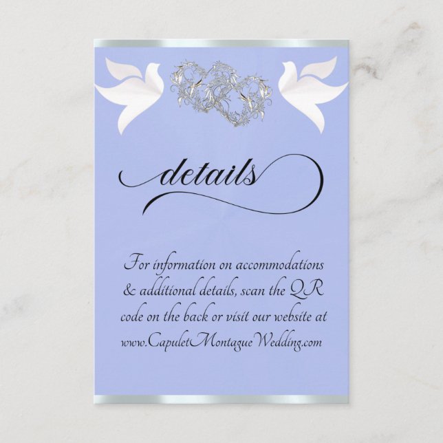 Heart & Doves, QR Code - Blue Pearl/Silver Enclosure Card (Front)