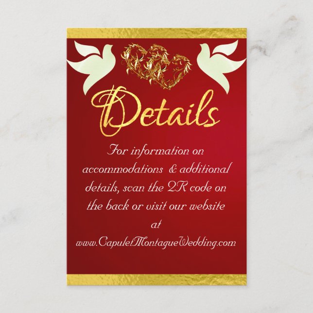 Heart & Doves, QR Code - Crimson/Gold Enclosure Card (Front)