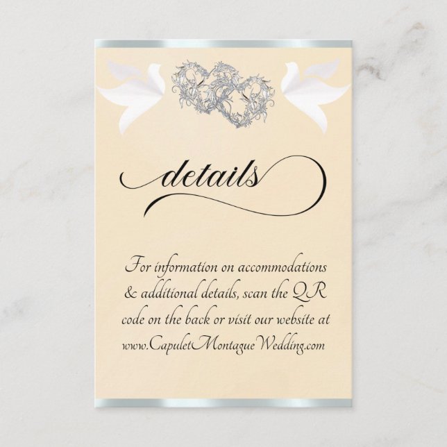 Heart & Doves, QR Code - Peach Pearl/Silver Enclosure Card (Front)