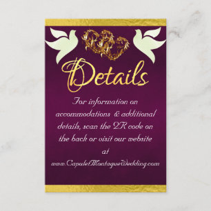 Heart & Doves, QR Code - Purple/Gold Enclosure Card