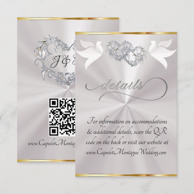 Heart & Doves, QR Code - White Pearl/Silver Enclosure Card (Front/Back)