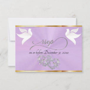 Heart, Doves & Ribbon - Lavender/Silver RSVP Card