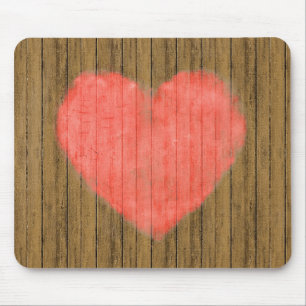 Heart Drawing in Wood Wall Mouse Pad