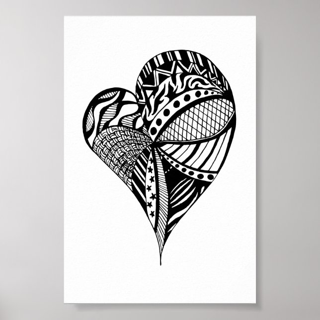 Heart Drawing | Sketch of a Heart with Patterns Poster (Front)