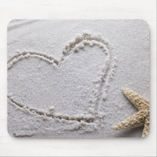 Heart Drawn in Sand at Beach w Starfish Template Mouse Pad