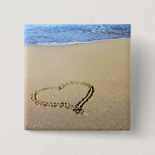 Heart Drawn in the Sand 15 Cm Square Badge