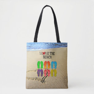 Heart drawn in the sand, I Love the Beach Tote Bag