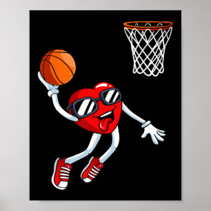 Heart Dunk Bysketbyll Player Valentines Day Love S Poster