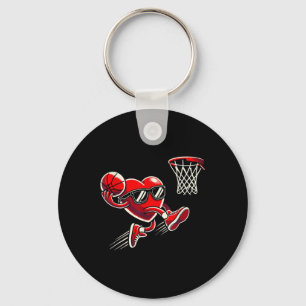 Heart Dunking Basketball Valentines Day Boys Girls Key Ring
