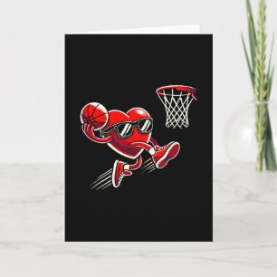 Heart Dunking Sketll Valentines Day Boys Girls Kid Card