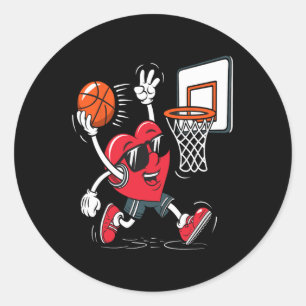 Heart Dunking Sketll Valentines Day Boys Girls Kid Classic Round Sticker