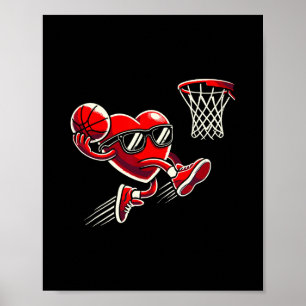 Heart Dunking Sketll Valentines Day Boys Girls Kid Poster