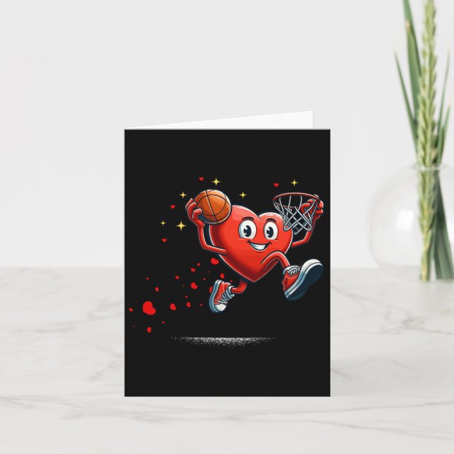 Heart Dunking Valentines Day Basketball Kids  Card (Front)