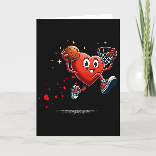 Heart Dunking Valentines Day Basketball Kids  Card (Front)