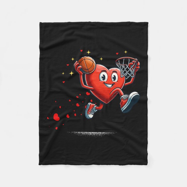 Heart Dunking Valentines Day Basketball Kids  Fleece Blanket (Front)