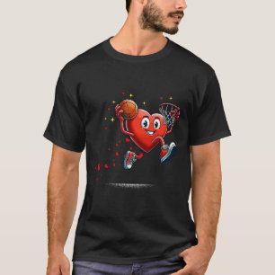 Heart Dunking Valentines Day Basketball Kids  T-Shirt