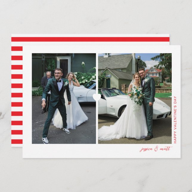 Heart Duo White Valentine's day Photo card (Front/Back)