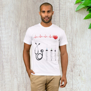 Heart ECG Monitor with Stethoscope and Syringes T-Shirt