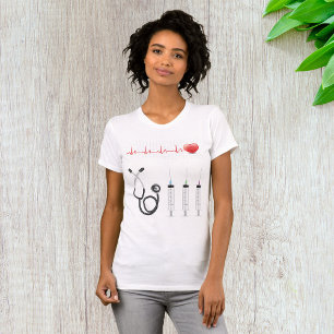 Heart ECG Monitor with Stethoscope and Syringes T-Shirt