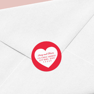 Heart Editable Background Colour Couple Address Classic Round Sticker