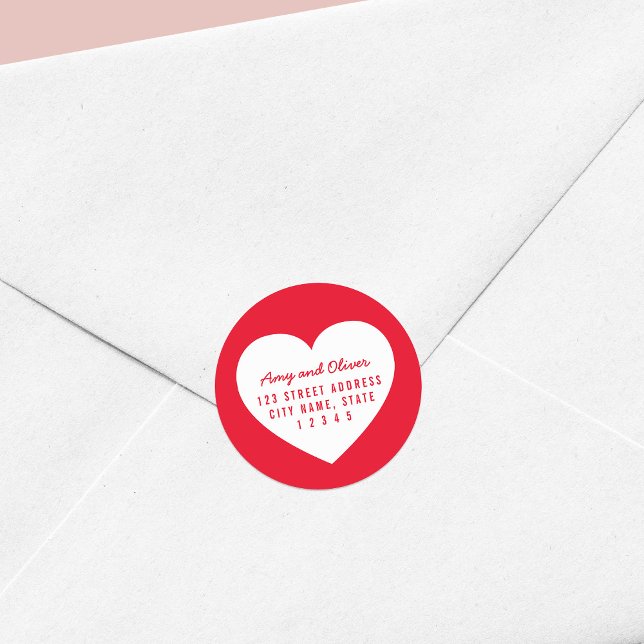 Heart Editable Background Colour Couple Address Classic Round Sticker (Creator Uploaded)