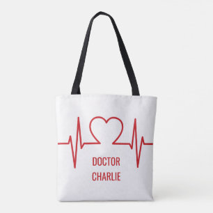 Heart EKG custom name & occupation bags