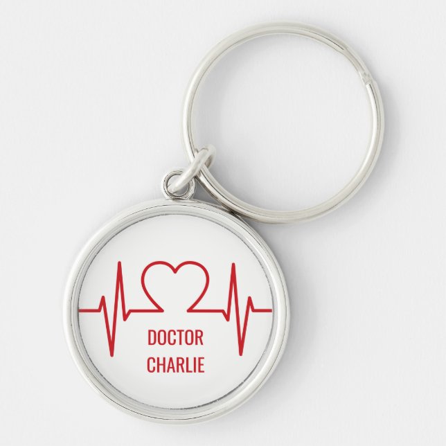 Heart EKG custom name & occupation key chains (Front)