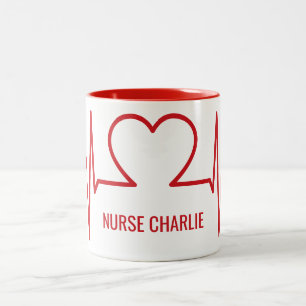 Heart EKG custom name & occupation mugs