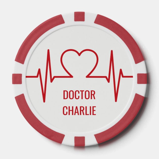 Heart EKG custom name & occupation poker chips (Front)