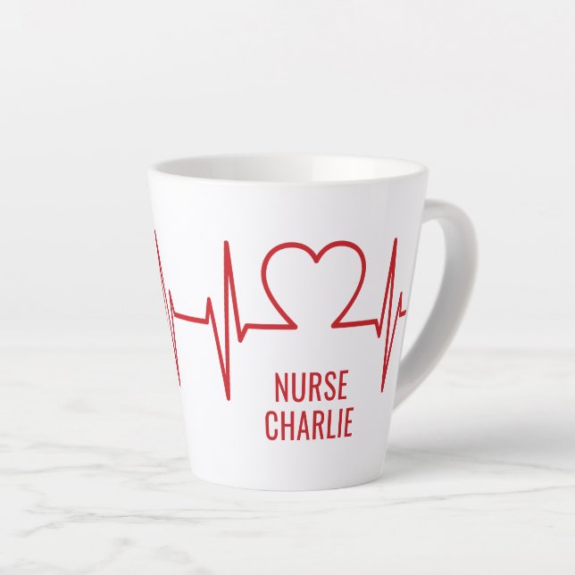 Heart EKG custom text Latte Mug (Right Angle)