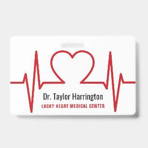 Heart EKG custom text & photo medical badges ID Badge