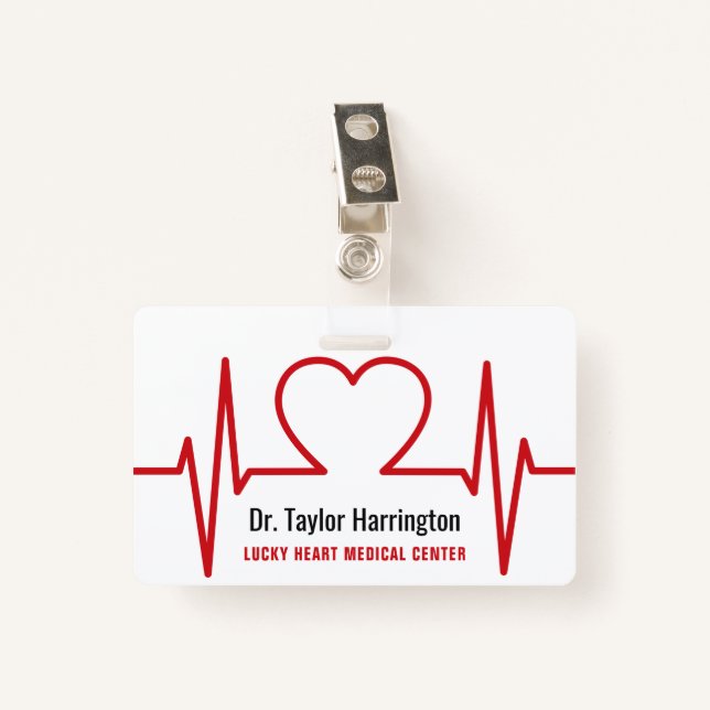 Heart EKG custom text & photo medical badges ID Badge (Front with Clip)