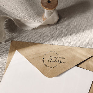 Heart & Elegant Script Newly Weds Return Address Self-inking Stamp