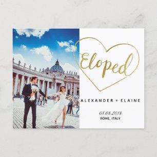 Heart Eloped Marriage Faux Gold Announcement Card