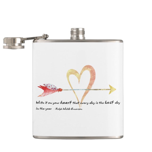 Heart Emerson Quote Hip Flask (Opened)