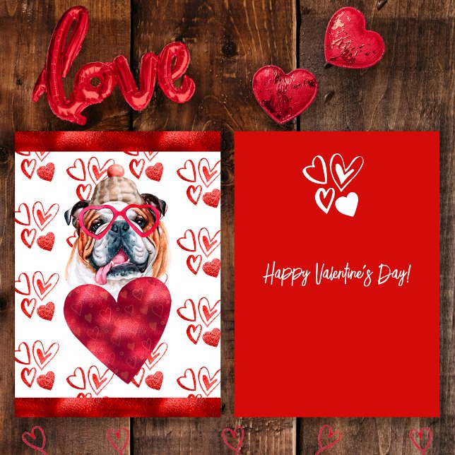 Heart English Bulldog Dog Lover Valentine Gift Holiday Card (Front / Back)