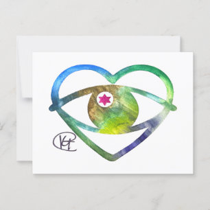 Heart Evil Eye Earth Watercolor Art Postcard