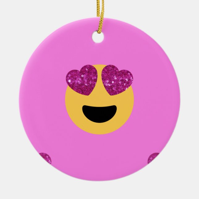 heart eye emoji ceramic tree decoration (Front)