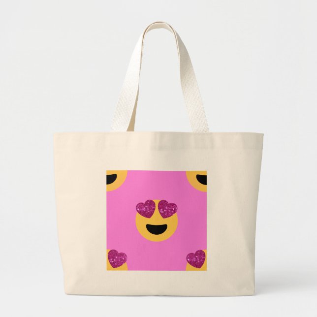 heart eye emoji large tote bag (Front)