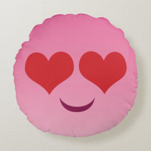 Heart eyes pink emoji round cushion