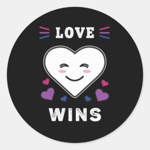 Heart Face Love Wins LGBTQ Bisexual Pride Classic Round Sticker