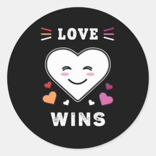 Heart Face Love Wins LGBTQ Lesbian Pride Classic Round Sticker