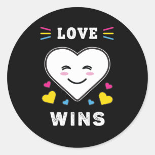 Heart Face Love Wins LGBTQ Pansexual Pride Classic Round Sticker
