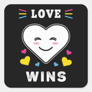 Heart Face Love Wins LGBTQ Pansexual Pride Square Sticker