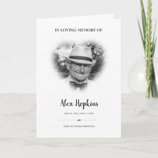 Heart Faded Frame Photo Memorial Folded Funeral Program (Front)