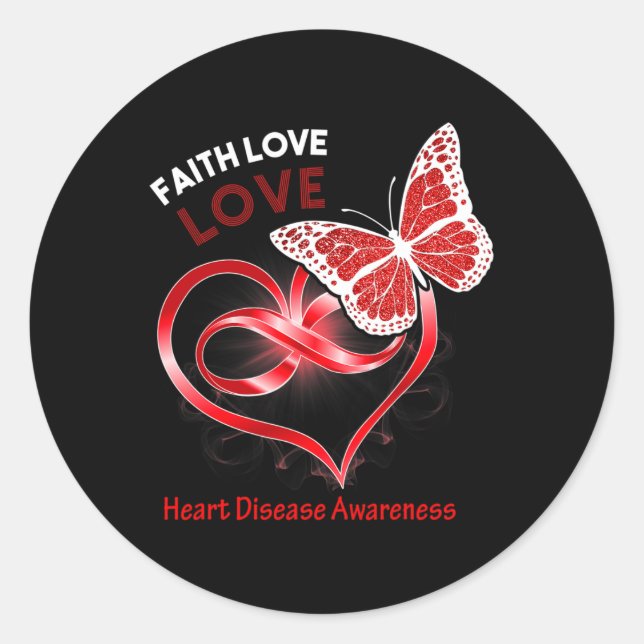 Heart Faith Hope Love Heart Disease Awareness  Classic Round Sticker (Front)