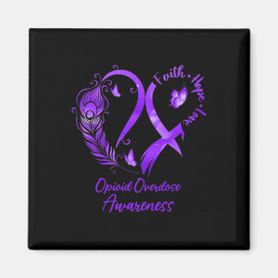 Heart Faith Hope Love Opioid Overdose Purple Ribbo Magnet
