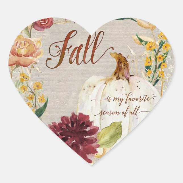 Heart Fall Autumn White Pumpkin Floral Wreath Art Sticker (Front)