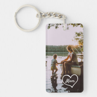 Heart Family Photo Script Custom Gift Keychain